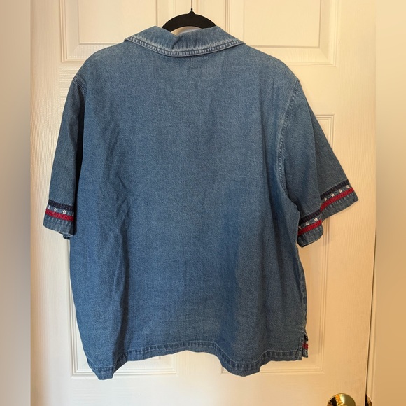 Denim Button-Up Shirt with Red White and Blue Embroidery - Picture 5 of 5